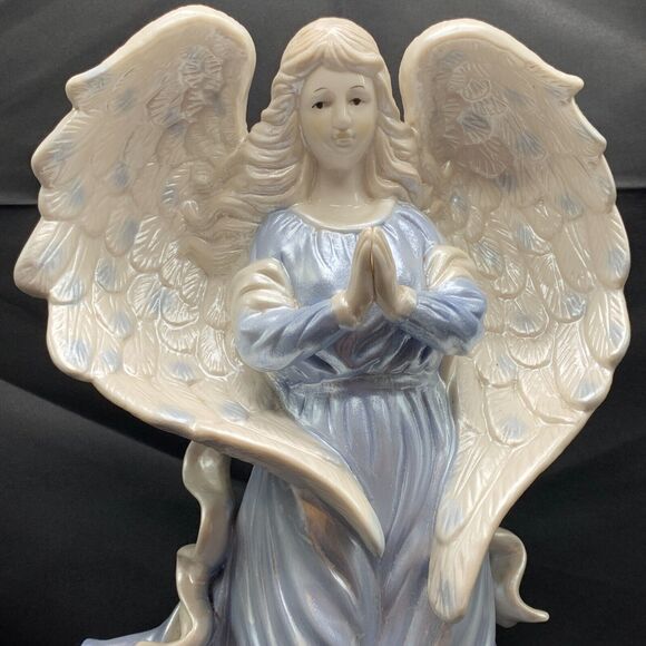 Angel Musical Figurine Bless Us Lord Religious Decor Christmas Ceramic Heavy - Picture 2 of 7